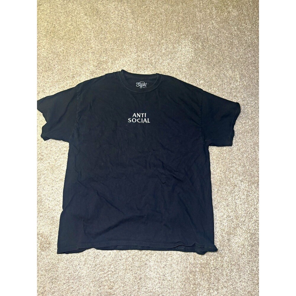 Eighty Eight Mens L Black Anti Social Graphic Cotton Crew Neck Tee